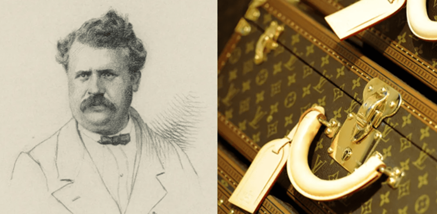 Here's an alt tag for the image: Louis Vuitton founder and iconic luggage.